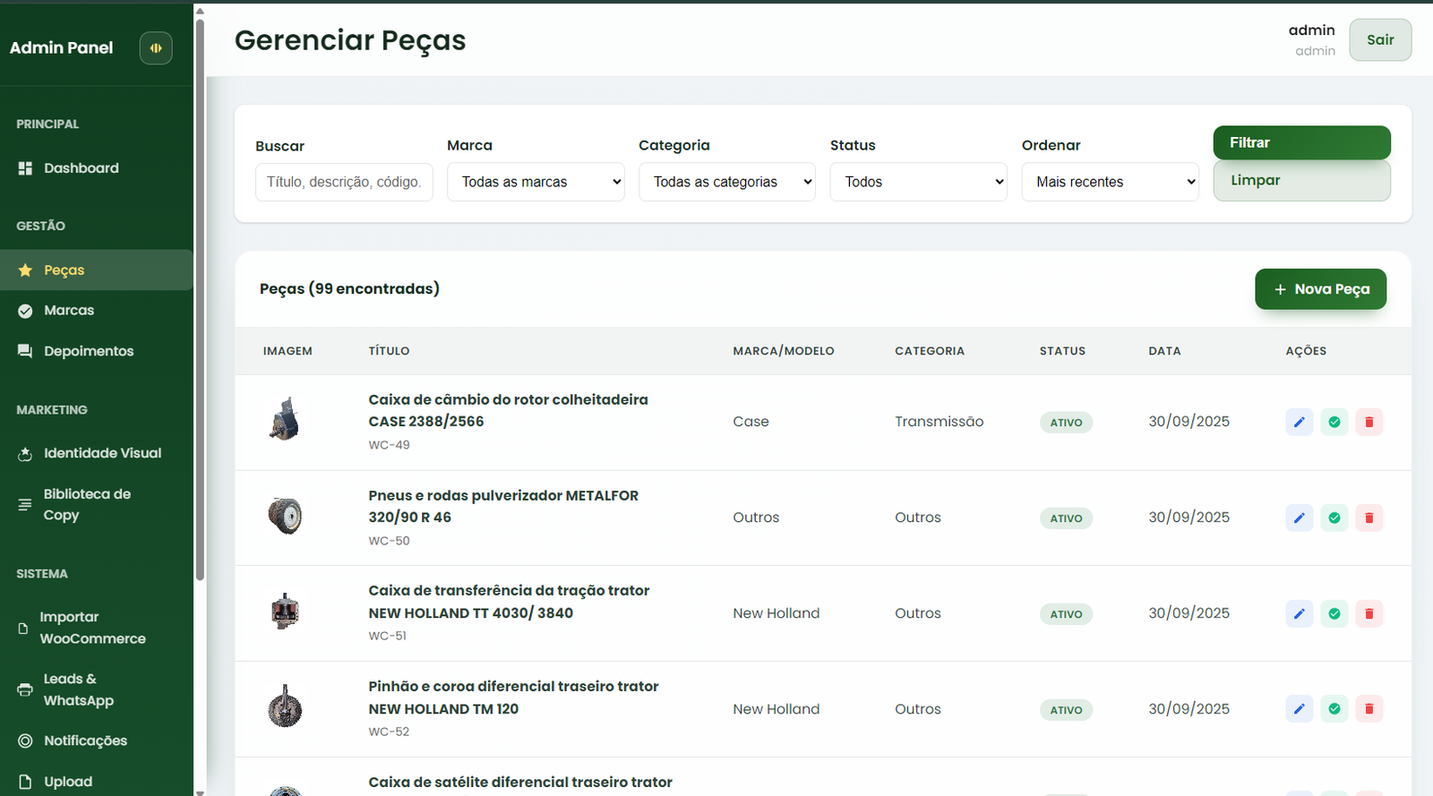 Miniatura do template Template Peças para Tratores Pro
